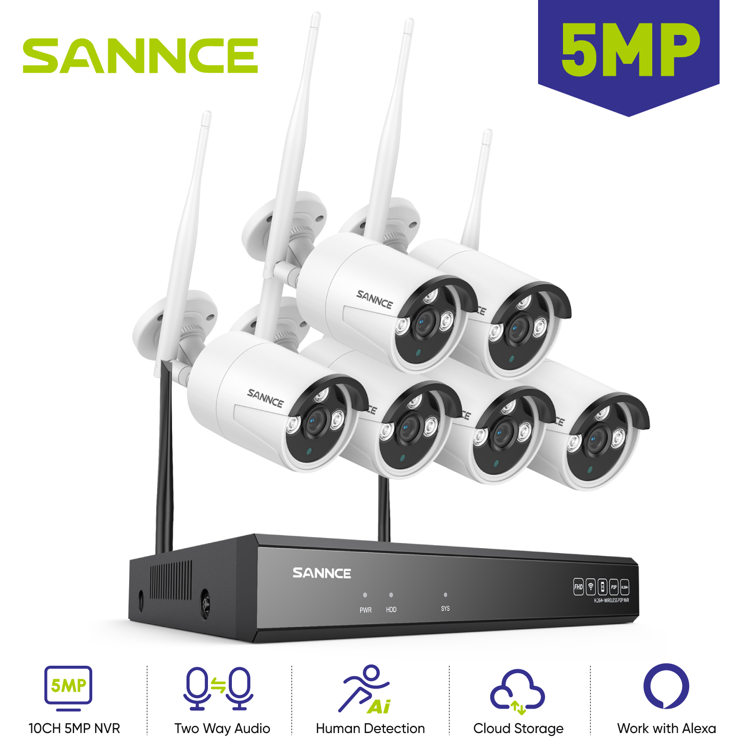Home Security Outdoor Cameras - SANNCE 6 шт. 5 Мп Wi-Fi